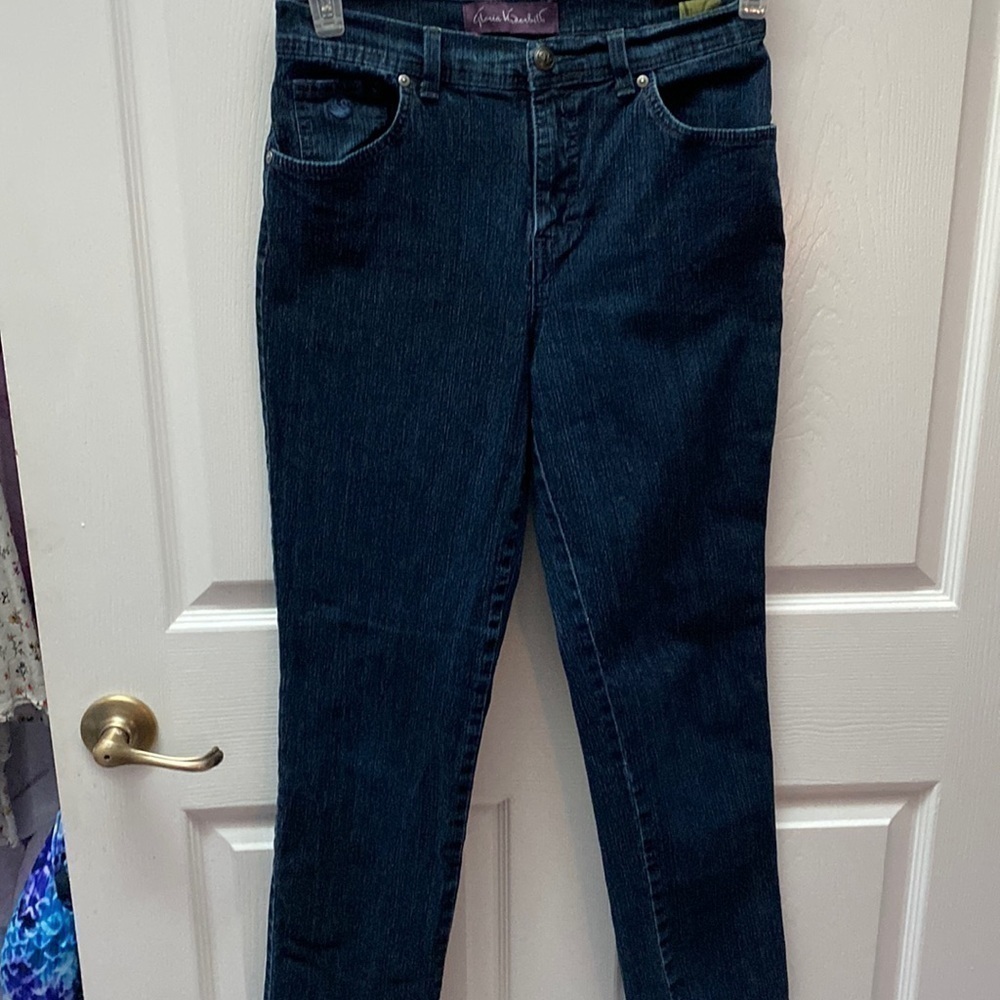 Q womens Gloria Vanderbilt solid blue stretch regular size denim jeans size 8
